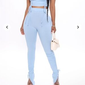 Fashion Nova Blue High-Waisted Leggings with Slit Detail